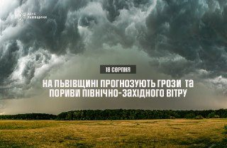 Увага! На Львівщині прогнозують грози, пориви вітру та...