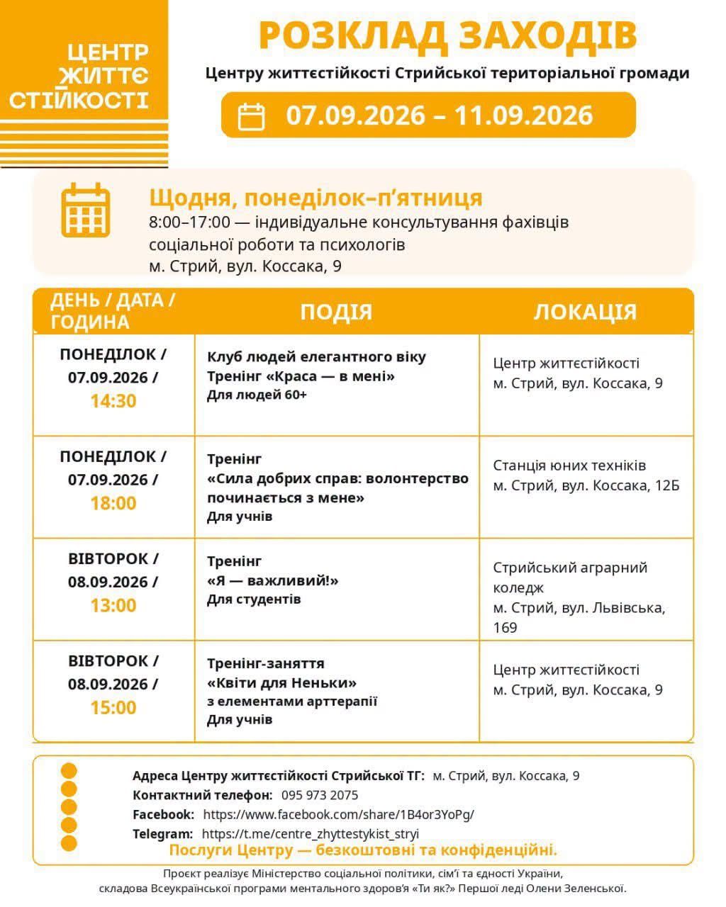 Центр життєстійкості у Стрию запрошує на заходи