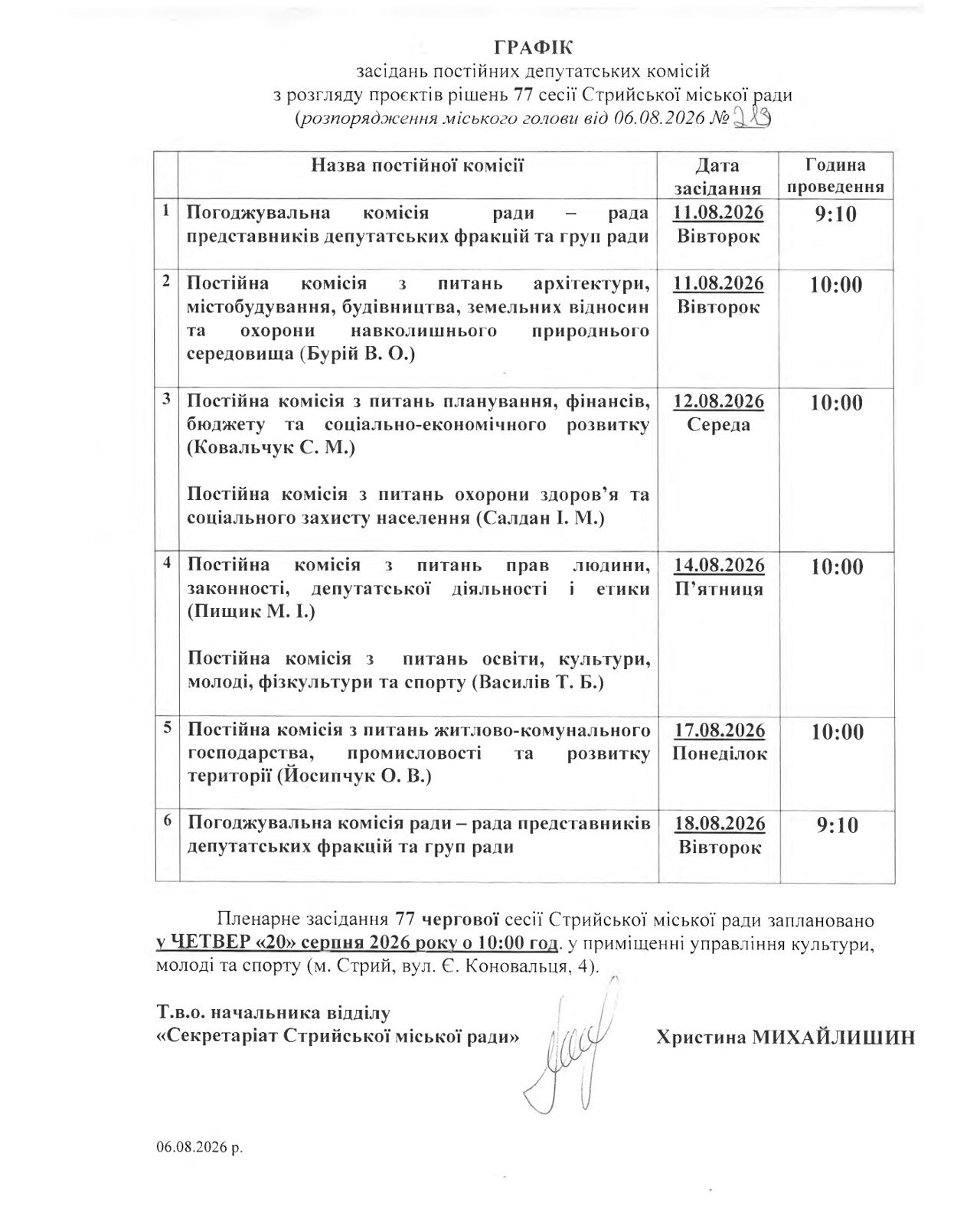 Засідання депутатських комісій у Стрию 20 серпня